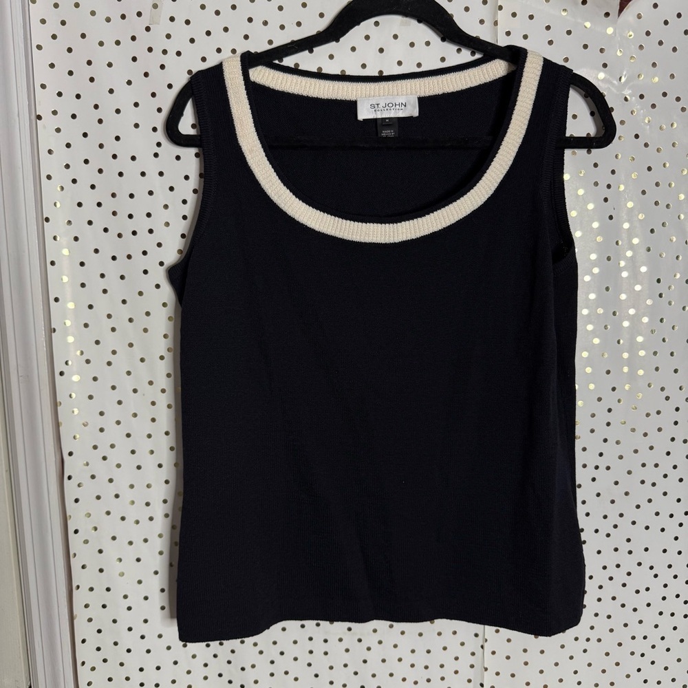 St. John Black Tank Top with Cream Trim